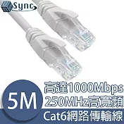 UniSync Cat6超高速乙太網路傳輸線 灰白/5M