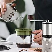 【PO:Selected】丹麥手沖咖啡三件組(咖啡壺-灰/玻璃杯350ml-黑綠/咖啡磨2.0)