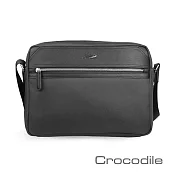 【Crocodile】鱷魚皮件 Wind 2.0系列 布配皮 防潑水 橫式斜背包 (L) 男包 側背包-0104-08004-原廠公司貨 黑色