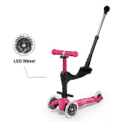 【Micro 滑板車】Mini 3in1 Deluxe Plus (附家長後推桿Xled發光輪) - 粉紅色