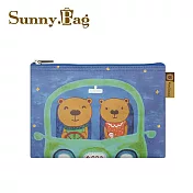 Sunny Bag x Kami創作森林 萬用收納袋(中)-汽車熊約會去
