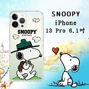 史努比/SNOOPY 正版授權 iPhone 13 Pro 6.1吋 漸層彩繪空壓手機殼(郊遊)