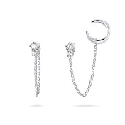 STORY故事銀飾-ASYMETRIC 不對稱晶鑽純銀耳環-黃K金/白K金 白K金