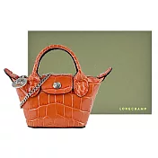 LONGCHAMP LE PLIAGE CUIR系列鱷魚紋牛皮鏈帶斜背水餃包(超迷你) 珊瑚紅