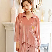 【Wonderland】秋季風尚金絲絨衣褲組(2色) L 粉色