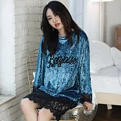 【Wonderland】耀眼時尚鑽石絨長睡裙(2色) L 藍色