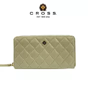 【CROSS】台灣總經銷 限量1折 頂級小牛皮菱格紋拉鍊長夾 全新專櫃展示品 (奶油色 贈禮盒提袋)