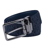MICHAEL KORS 防刮皮革滿版LOGO雙面針扣皮帶-深藍