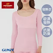 【日本GUNZE】集中保暖發熱衣 女仕圓領八分袖(MH9446-SUP) M 粉