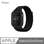 【Timo】Apple Watch 42/44/45mm 一體式全包覆 尼龍織紋回環替換手環錶帶 經典黑