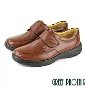 【GREEN PHOENIX】男 休閒皮鞋 商務皮鞋 輕量 極簡風 全真皮 沾黏式 臺灣製 EU40 深咖色