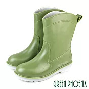 【GREEN PHOENIX】女 雨靴 雨鞋 中筒 繽紛色彩 吸震 減壓 防水 EU36 綠色