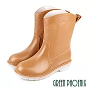 【GREEN PHOENIX】女 雨靴 雨鞋 中筒 繽紛色彩 吸震 減壓 防水 EU37 棕色