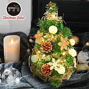 摩達客耶誕_台製迷你1尺(30cm)裝飾聖誕樹(糖果球金雪花系)+LED20燈銅線燈(暖白光/USB電池兩用充電)(本島免運費)