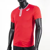 Asics [2041A134-602] 男 開襟 上衣 網球衣 POLO衫 短袖上衣 運動 訓練 健身 快乾 紅 S 紅
