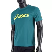 Asics T-Shirts [K31415-82] 男 短袖 T恤 運動 透氣 排汗 吸濕 快乾 抗UV 台灣製 綠 M 綠/黃