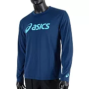 Asics T-Shirts [2033B129-400] 男 長袖 T恤 運動 透氣 排汗 吸濕 快乾 抗UV 深藍 L 深藍/水藍