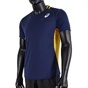 Asics MATCH M SS TEE [2041A132-400] 男 短袖 T恤 網球 運動 快乾 網布 深藍 S 深藍/黃
