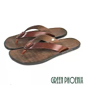 【GREEN PHOENIX】男 拖鞋 人字 夾腳 素面 全真皮 吸震 平底 EU39 咖啡色