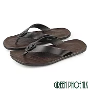 【GREEN PHOENIX】男 拖鞋 人字 夾腳 素面 全真皮 吸震 平底 EU39 黑色