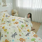 《BUHO》天然嚴選純棉單人床包+單人兩用被套三件組 《無憂野林》