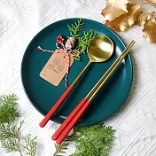 【KUAI ZHU】台箸不銹鋼餐具組-香檳金系列1組 聖誕紅