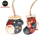 摩達客-聖誕樹脂藝術創作裝飾吊飾-2入組- 2.藍手套麋鹿耶誕襪