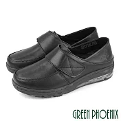 【GREEN PHOENIX】女 護士鞋 休閒鞋 素面 彈力 輕量 全真皮 兩穿 氣墊 JP22.5 黑色
