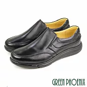 【GREEN PHOENIX】男 休閒皮鞋 商務皮鞋 全羊皮 簡約 直套式 台灣製 EU39 黑色
