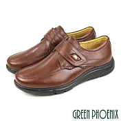 【GREEN PHOENIX】男 休閒皮鞋 商務皮鞋 全羊皮 素面 沾黏式 台灣製 EU41 咖啡色