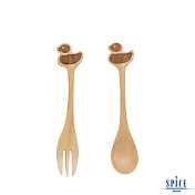 【SPICE】日本 PETIT’S MAMAN 兒童 天然木頭叉子&湯匙套組- 鴨子