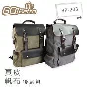GoRetro BP-203 真皮帆布後揹包 深灰