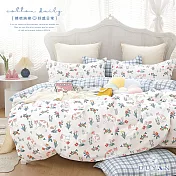 《DUYAN 竹漾》台灣製100%精梳純棉雙人四件式舖棉兩用被床包組- 優雅貓語