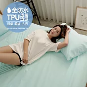 【BUHO布歐】日系防水防蹣3.5尺單人床包+雙人被套三件組 《湖水綠》