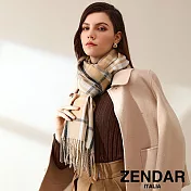 【ZENDAR】頂級開絲米龍流蘇保暖披肩圍巾(卡其色)