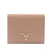 PRADA 浮雕Logo荔枝皮革二折短夾 (裸粉色)