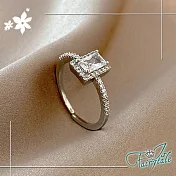 【伊飾童話】鋯石方鑽＊細彈性開口戒指 銀