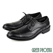 【GREEN PHOENIX】男 紳士皮鞋 商務皮鞋 全真皮 雷射雕花 漸層 渲染 弧型排壓 氣墊 EU39 黑色
