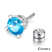 GIUMKA單鑽純銀耳環S925純銀耳飾男女 圓形愛心四爪後鎖式鋼耳釘 栓扣式系列 MFS08132 藍鋯大墜6MM耳環單一支