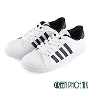 【GREEN PHOENIX】男 休閒鞋 滑板鞋 撞色 線條 孔洞 綁帶 平底 JP25.5 白黑