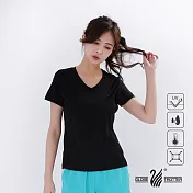 【遊遍天下】MIT女款吸濕抗UV顯瘦機能V領衫(GS2003) S 黑色
