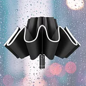 【巴芙洛】夜間可照明晴雨兩用自動反向傘/安全反光條雨傘/反向折疊雨傘_ 商務黑 (手電筒款)