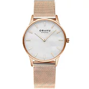 OBAKU 都會知性貝殼米蘭時尚腕錶-玫瑰金X白