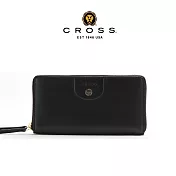 【CROSS】臺灣總經銷 限量1折起 頂級義大利小牛皮拉鍊長夾 安娜系列 全新專櫃展示品 (黑色 贈禮盒提袋)