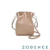 ZODENCE LARA進口真皮抽繩手機包 卡其駝