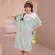 【Wonderland】擁抱愛心的兔仔純棉公主領寬鬆睡裙(2色) FREE 綠色