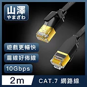 山澤 Cat.7極速10Gbps傳輸遮蔽雙絞工程佈線網路扁線 黑/2M