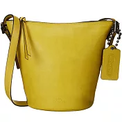 COACH 素色荔枝皮革水桶斜背包-芥末黃