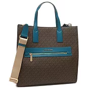 MICHAEL KORS 滿版LOGO皮革托特包-咖啡藍綠