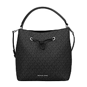 MICHAEL KORS 滿版LOGO皮革斜背/手提包-黑灰
